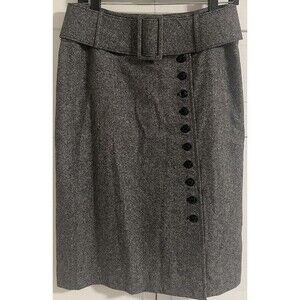 Neiman Marcus Gray Wool Blend Skirt Wide Belt Button Front Size 6